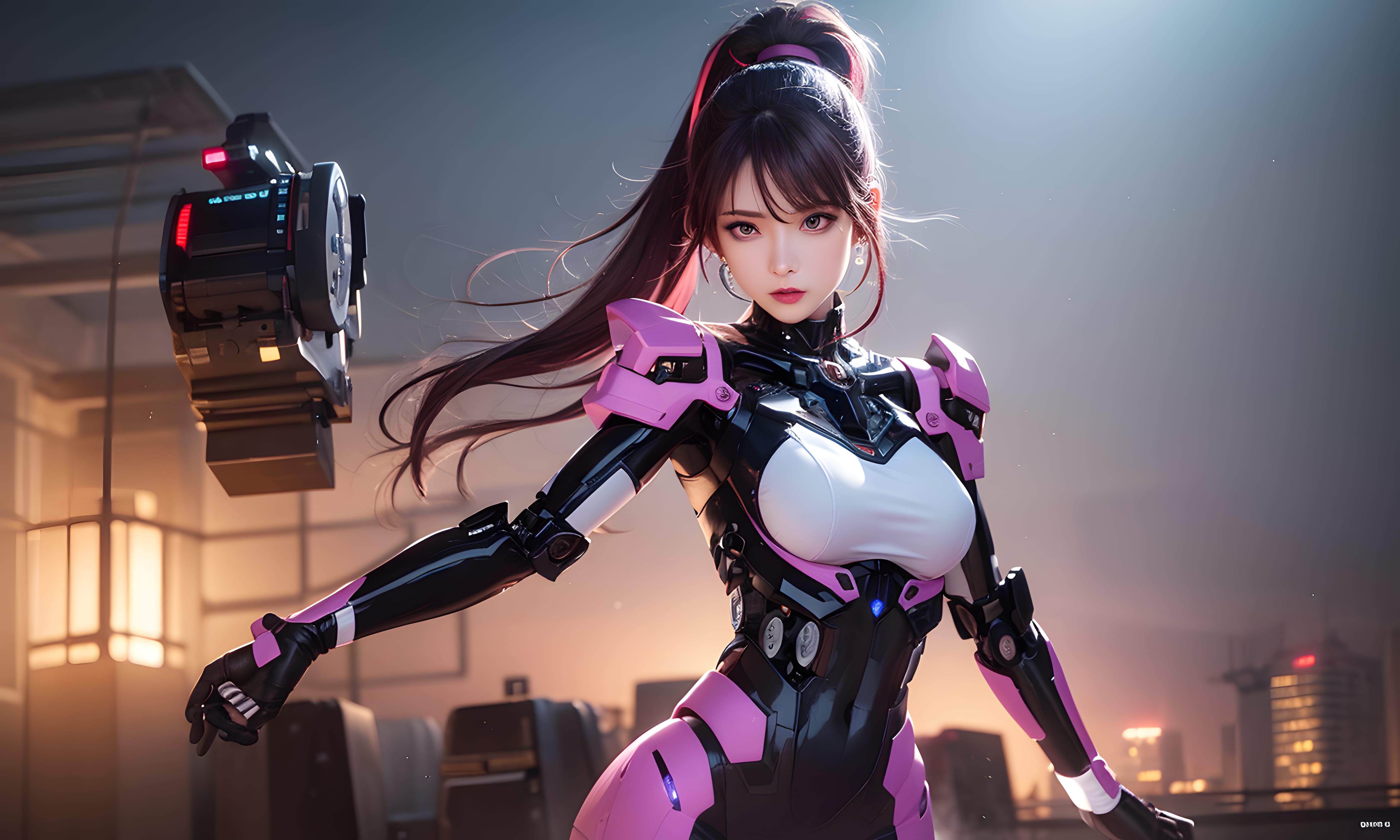 Mecha Girl 4k167p AI Mecha Girl Painting Wallpaper High quality Cyberpunk women (138)